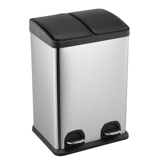 VESTA Κάδος Απορριμμάτων ΙΝΟΧ 30lt 40x34x47.5cm με Πεντάλ 2 Θέσεων 2 Εσωτερικούς Κάδους Ανακύκλωσης 5.7Kg Κουζίνας