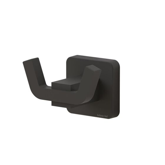 TEKNO-TEL Άγκιστρο-Κρεμάστρα 2 Θέσεων Μπάνιου 18x6x5cm Αλουμινίου Επιτοίχια με Βίδες Μαύρη Matte