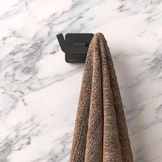 TEKNO-TEL Άγκιστρο-Κρεμάστρα 2 Θέσεων Μπάνιου 18x6x5cm Αλουμινίου Επιτοίχια με Βίδες Μαύρη Matte