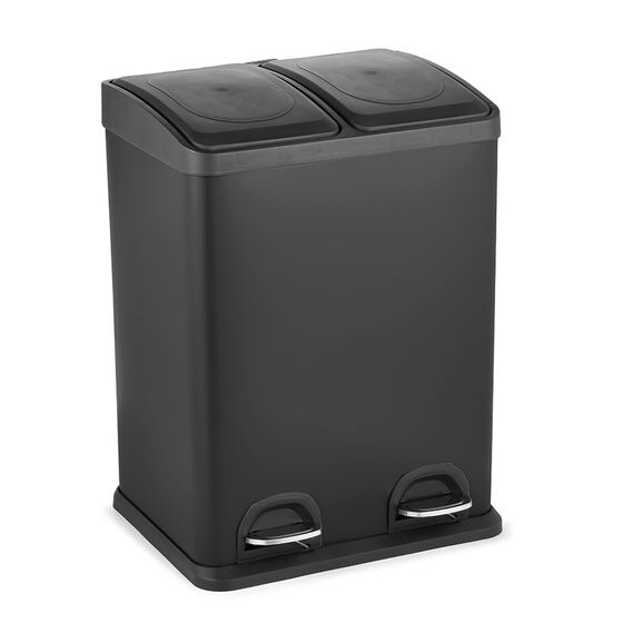 VESTA Κάδος Απορριμμάτων 40lt 39.6x30x59.2cm με Πεντάλ 2 Θέσεων 2 Εσωτερικούς Κάδους Ανακύκλωσης Μεταλλικός Μαύρο Ματ 6.8Kg Κουζίνας
