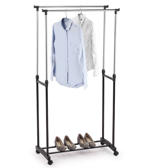 VESTA Κρεμάστρα Ρούχων Διπλή Δαπέδου 80x43x90-160cm με Ροδάκια και Ρυθμιζόμενο ύψος Διάμετρος Βεργών Ø19/Ø22/Ø16mm 1.64kg ΙΝΟΧ