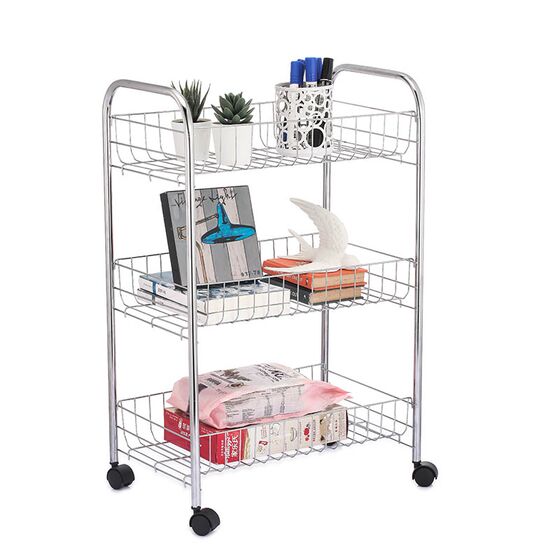 VESTA Τρόλεϊ Κουζίνας Μεταλλικό 3 Θέσεων 40x26x62cm Ορθογώνιο Βάρος 1.33kg σε Ασημί Χρώμα