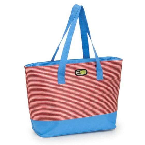 GIOSTYLE Ιταλίας Ισοθερμική Τσάντα 52x15.5x32cm Πάχος 6mm 20lt Πολυεστέρας 600D MAX Απόδοση 10 Ώρες Πιστοποίηση REACH COOLBAG BEACH TOTE Κόκκινες Ρίγες Μπλε