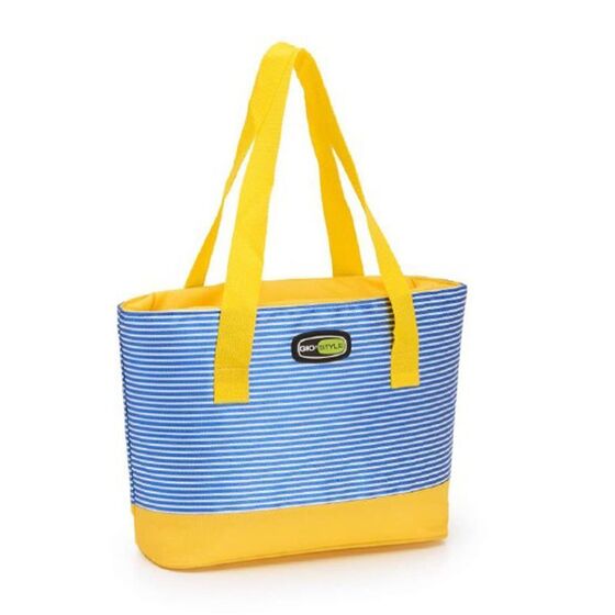 GIOSTYLE Ιταλίας Ισοθερμική Τσάντα 36x11x24cm Πάχος 6mm 9lt Πολυεστέρας 600D MAX Απόδοση 7 Ώρες Πιστοποίηση REACH COOLBAG BEACH SMALL Μπλε Ρίγες Κίτρινο