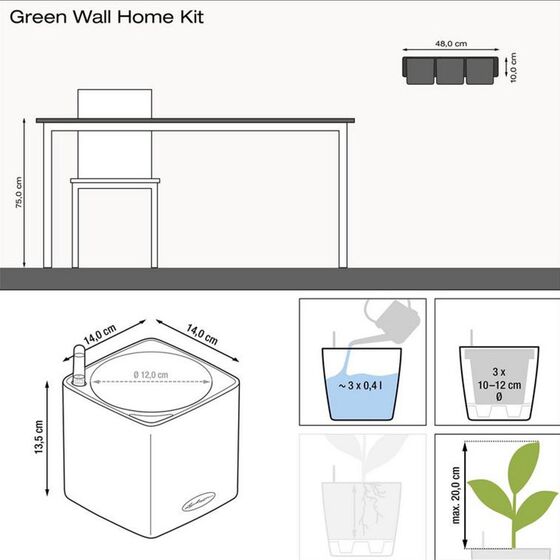 LECHUZA GREEN WALL Glossy Επιτοίχια Γλάστρα 48x6x14cm Αυτοποτιζόμενη 1.9kg με Εσωτερικά Δοχεία ΑΝΘΡΑΚΙ Γερμανίας
