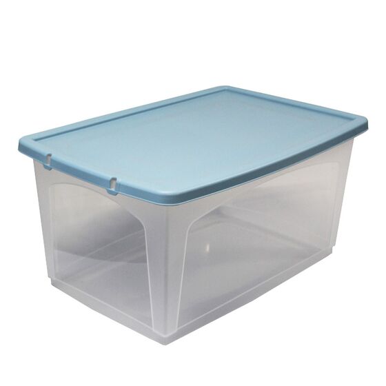 VIOMES Ελλάδας Κουτί Αποθήκευσης 59x40x30cm Πλαστικό 52lt Βάρος 1.25kg Διάφανο με Σιέλ Καπάκι
