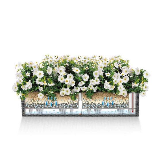 LECHUZA Balconera Cottage80 Ζαρντινιέρα 79x19x19cm Αυτοποτιζόμενη με 2 Δοχεία Φύτευσης Μαύρο του Γραφίτη Γερμανίας RedDot Award 2010