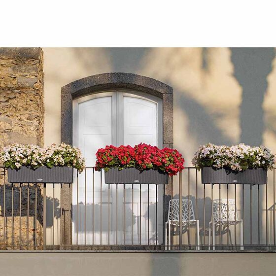 LECHUZA Balconera Cottage80 Ζαρντινιέρα 79x19x19cm Αυτοποτιζόμενη με 2 Δοχεία Φύτευσης Μαύρο του Γραφίτη Γερμανίας RedDot Award 2010