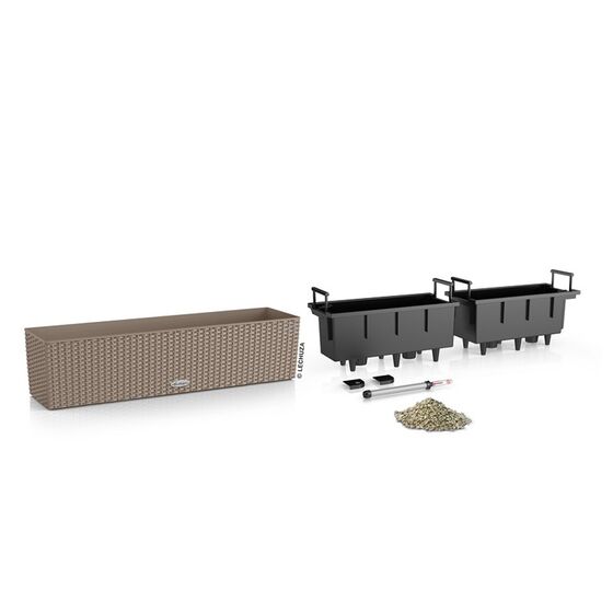 LECHUZA Balconera Cottage80 Ζαρντινιέρα 79x19x19cm Αυτοποτιζόμενη με 2 Δοχεία Φύτευσης Sand Brown Γερμανίας RedDot Award 2010