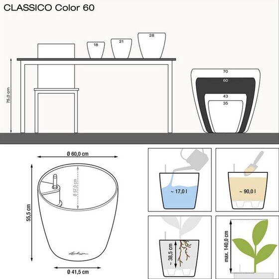 LECHUZA Classico 60 Επιδαπέδια Γλάστρα Ø59x56cm Αυτοποτιζόμενη Slate Grey / Ανθρακί Γερμανίας