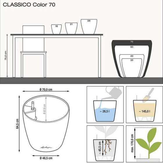 LECHUZA Classico 70 Επιδαπέδια Γλάστρα Ø68x65cm Αυτοποτιζόμενη Slate Grey / Ανθρακί Γερμανίας