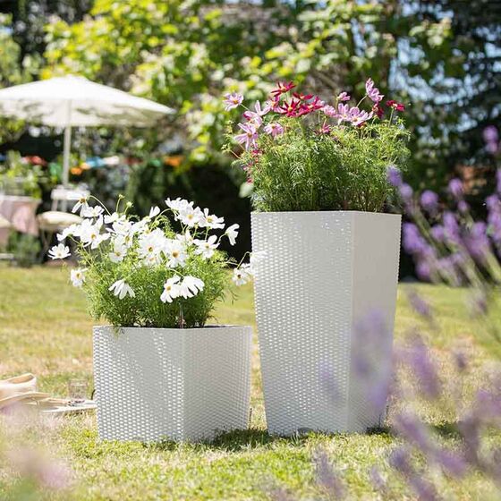 LECHUZA Cubico Cottage 40 Επιδαπέδια Γλάστρα 39.5x39.5x75.5cm Αυτοποτιζόμενη με Δοχείο Φύτευσης Λευκή Γερμανίας