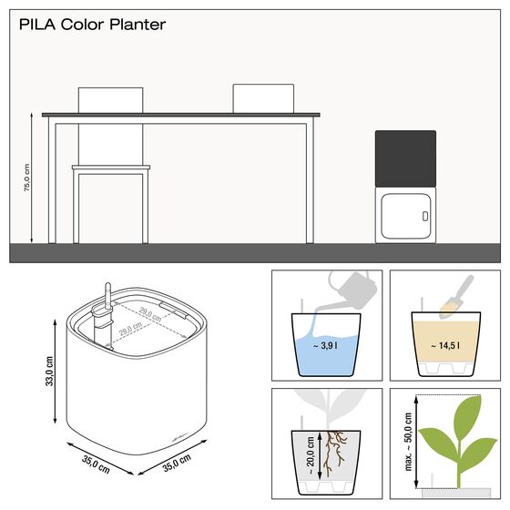 LECHUZA PILA Color Planter Γλάστρα 35.5x35.5x32.5cm ΑΥΤΟΠΟΤΙΖΟΜΕΝΗ με Δοχείο Φύτευσης Light Grey Γερμανίας/German Design Award 2021