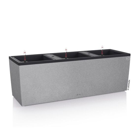 LECHUZA Trio 30 Stone Ζαρντινιέρα 100x32.5x34.5cm Αυτοποτιζόμενη με 3 Κάδους Φύτευσης Γκρι Όψη Φυσική Πέτρα Γερμανίας