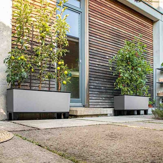 LECHUZA Trio 40 Stone Ζαρντινιέρα 129.5x42x44cm Αυτοποτιζόμενη με 3 Κάδους Φύτευσης Γκρι Όψη Φυσική Πέτρα Γερμανίας