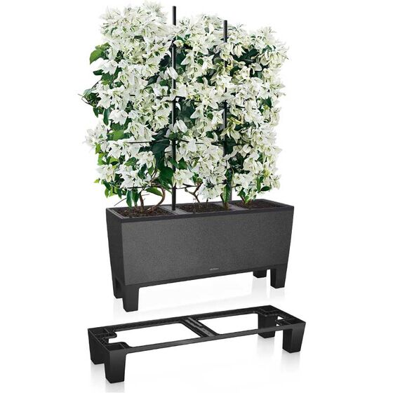 LECHUZA Trio 30 Stone Ζαρντινιέρα 100x32.5x34.5cm Αυτοποτιζόμενη με 3 Κάδους Φύτευσης Μαύρο του Γραφίτη Όψη Φυσική Πέτρα Γερμανίας