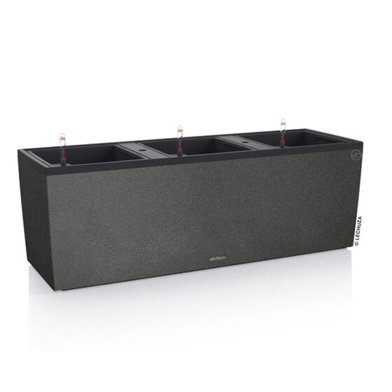 LECHUZA Trio 40 Stone Ζαρντινιέρα 129.5x42x44cm Αυτοποτιζόμενη με 3 Κάδους Φύτευσης Μαύρο του Γραφίτη Όψη Φυσική Πέτρα Γερμανίας