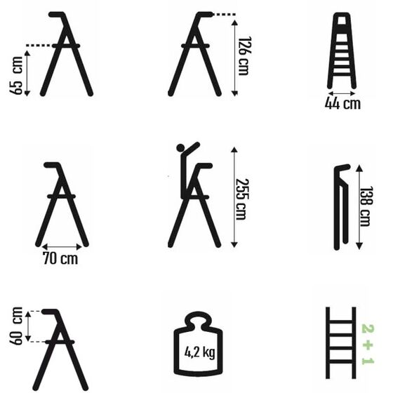 FACAL Ιταλίας Σκάλα Αλουμινίου 2+1 Επαγγελματική ΒΑΡΕΩΣ Τύπου Πάτημα Σκαλοπατιού 11cm Εργαλειοθήκη 4.2kg MAX Αντοχή 150kg Πιστοποίηση EN131 (TUV)