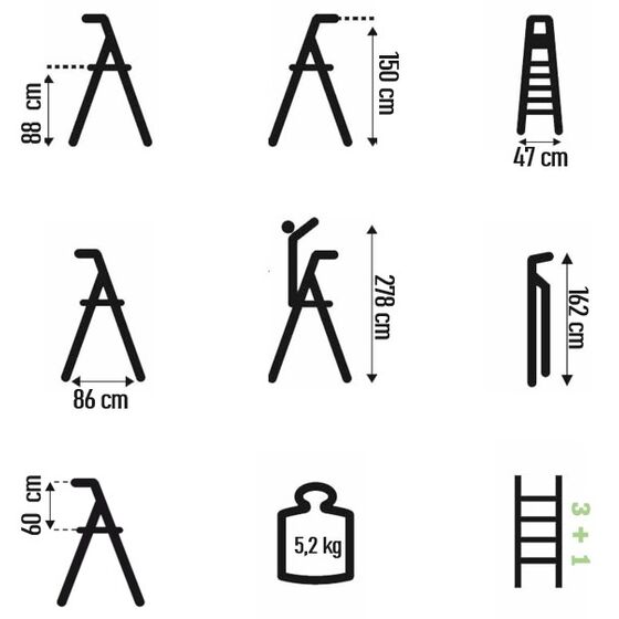 FACAL Ιταλίας Σκάλα Αλουμινίου 3+1 Επαγγελματική ΒΑΡΕΩΣ Τύπου Πάτημα Σκαλοπατιού 11cm Εργαλειοθήκη 5.2kg MAX Αντοχή 150kg Πιστοποίηση EN131 (TUV)