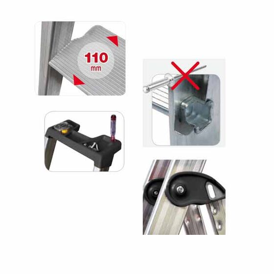 FACAL Ιταλίας Σκάλα Αλουμινίου 3+1 Επαγγελματική ΒΑΡΕΩΣ Τύπου Πάτημα Σκαλοπατιού 11cm Εργαλειοθήκη 5.2kg MAX Αντοχή 150kg Πιστοποίηση EN131 (TUV)