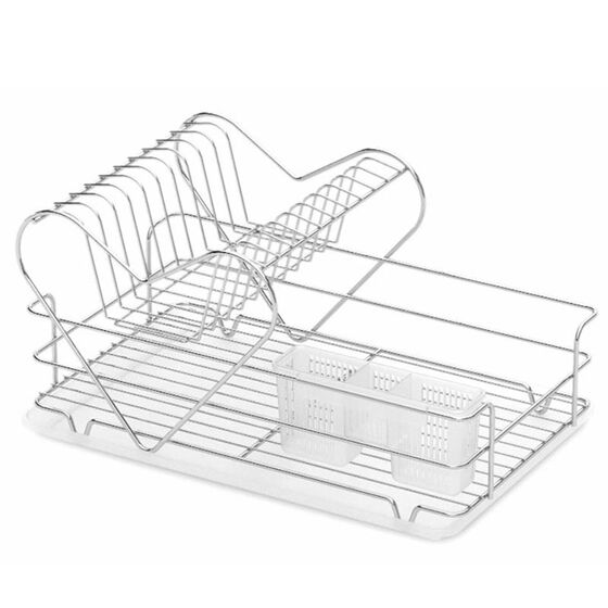 TEKNO-TEL Πιατοθήκη Στεγνωτήριο 2όροφο 49x30x25cm 10 Θέσεις Πιάτων με Θήκη και Δίσκο Επιχρωμιωμένο Ατσάλι