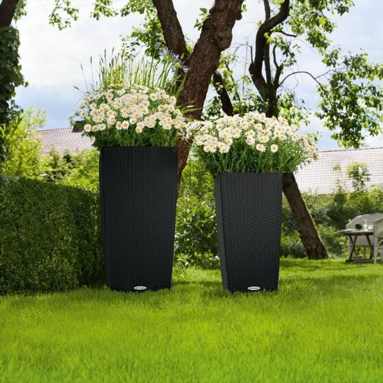 LECHUZA Cubico Cottage 30 Επιδαπέδια Γλάστρα 29.5x29.5x56.5cm Αυτοποτιζόμενη με Δοχείο Φύτευσης Μαύρο του Γραφίτη Γερμανίας