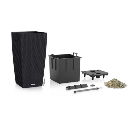 LECHUZA Cubico Cottage 30 Επιδαπέδια Γλάστρα 29.5x29.5x56.5cm Αυτοποτιζόμενη με Δοχείο Φύτευσης Μαύρο του Γραφίτη Γερμανίας