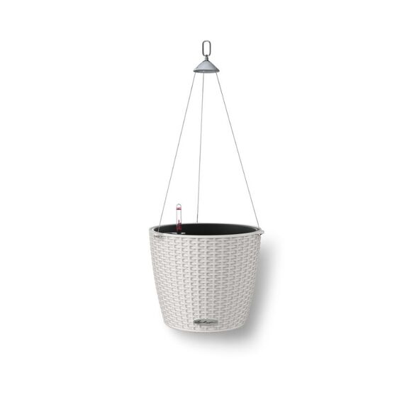 LECHUZA Nido Cottage Κρεμαστή Γλάστρα Ø27x23cm Στρογγυλή Αυτοποτιζόμενη με Δοχείο Φύτευσης Ανοξείδωτο Αξεσουάρ Κρέμασης Light Grey Γερμανίας