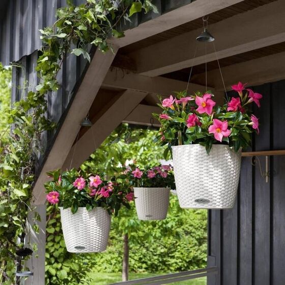 LECHUZA Nido Cottage Κρεμαστή Γλάστρα Ø27x23cm Στρογγυλή Αυτοποτιζόμενη με Δοχείο Φύτευσης Ανοξείδωτο Αξεσουάρ Κρέμασης Light Grey Γερμανίας
