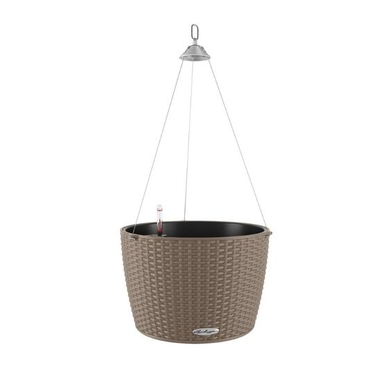 LECHUZA Nido Cottage Κρεμαστή Γλάστρα Ø35x23cm Στρογγυλή Αυτοποτιζόμενη με Δοχείο Φύτευσης Ανοξείδωτο Αξεσουάρ Κρέμασης Sand Brown Γερμανίας