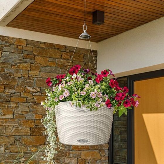 LECHUZA Nido Cottage Κρεμαστή Γλάστρα Ø35x23cm Στρογγυλή Αυτοποτιζόμενη με Δοχείο Φύτευσης Ανοξείδωτο Αξεσουάρ Κρέμασης Light Grey Γερμανίας