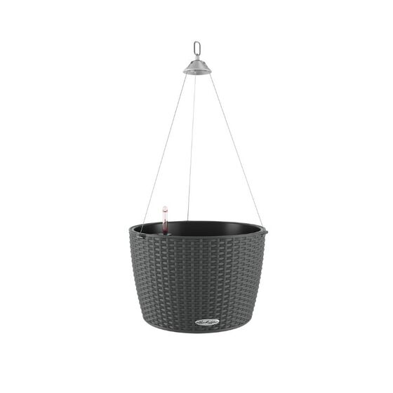 LECHUZA Nido Cottage Κρεμαστή Γλάστρα Ø35x23cm Στρογγυλή Αυτοποτιζόμενη με Δοχείο Φύτευσης Ανοξείδωτο Αξεσουάρ Κρέμασης Ανθρακί Γερμανίας
