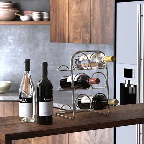 TEKNO-TEL Βάση-Κάβα 6 Φιαλών 22x20x33cm Επιχρωμιωμένο Ατσάλι Ασημί