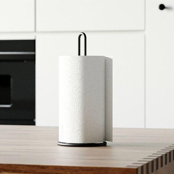 TEKNO-TEL Χαρτοθήκη Επιτραπέζια για Ρολό Κουζίνας Ø13x32cm Επιχρωμιωμένο Ατσάλι Μαύρη Matte