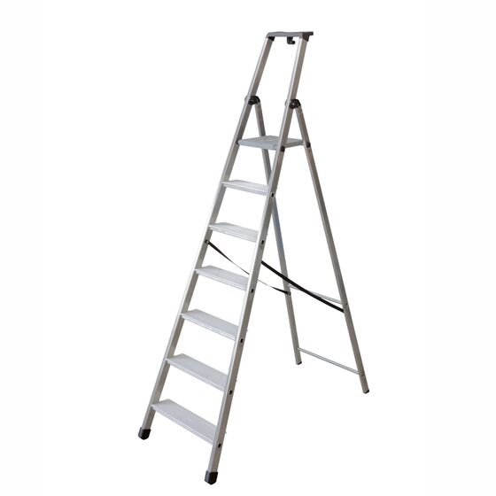 FACAL Ιταλίας Σκάλα Αλουμινίου 6+1 Επαγγελματική ΒΑΡΕΩΣ Τύπου Πάτημα Σκαλοπατιού 11cm Εργαλειοθήκη Ιμάντας Ασφαλείας 8.2kg MAX Αντοχή 150kg EN131 (TUV)
