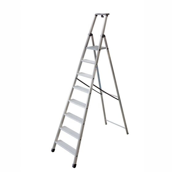 FACAL Ιταλίας Σκάλα Αλουμινίου 7+1 Επαγγελματική ΒΑΡΕΩΣ Τύπου Πάτημα Σκαλοπατιού 11cm Εργαλειοθήκη Ιμάντας Ασφαλείας 9.2kg MAX Αντοχή 150kg EN131 (TUV)