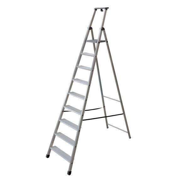 FACAL Ιταλίας Σκάλα Αλουμινίου 8+1 Επαγγελματική ΒΑΡΕΩΣ Τύπου Πάτημα Σκαλοπατιού 11cm Εργαλειοθήκη Ιμάντας Ασφαλείας 10.6kg MAX Αντοχή 150kg EN131 (TUV)