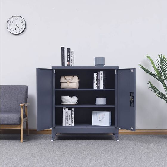 STEELEN Μεταλλική Ντουλάπα 70x40x101cm Πάχους 0.6mm/0.8mm (πάτωμα) Γαλβανιζέ με 2 Ράφια και Ρυθμιζόμενα Πόδια - 3 Αποθηκευτικοί Χώροι Ανθρακί Ματ