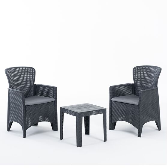 IDEA GROUP ITALY Καθιστικό-Σαλόνι Κήπου 2 Ατόμων 2 Καρέκλες & 1 Τραπέζι 39x39x39 Πολυπροπυλένιο Rattan Ανθρακί CUBA SET