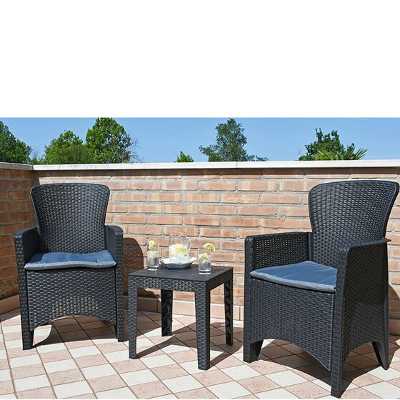 IDEA GROUP ITALY Καθιστικό-Σαλόνι Κήπου 2 Ατόμων 2 Καρέκλες & 1 Τραπέζι 39x39x39 Πολυπροπυλένιο Rattan Ανθρακί CUBA SET 2