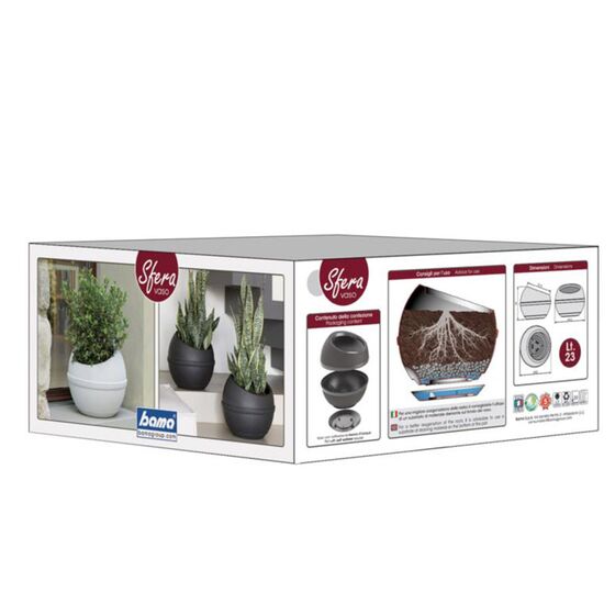 Γλάστρα σε Σχήμα Σφαίρας με Πιάτο Ø40x32cm 23lt Πλαστική Ανθρακί 1.36kg SFERA BAMA Ιταλίας