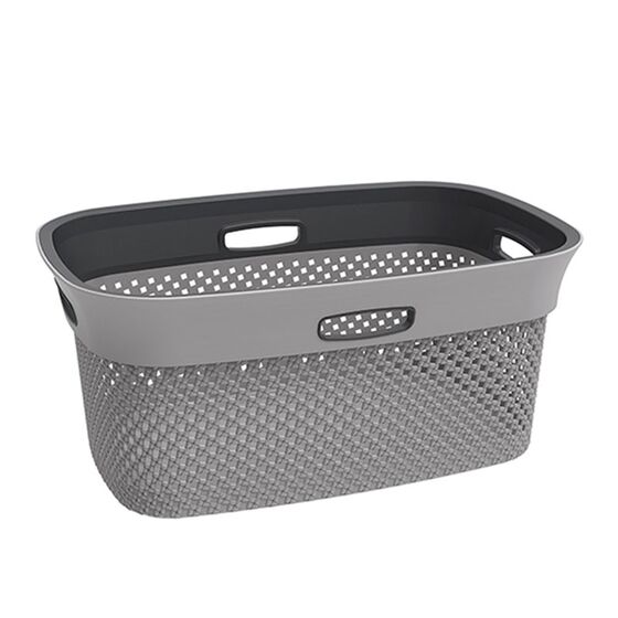 Καλάθι Ρούχων 59x39x26cm 45lt Πλαστικό 1.37kg με Σχέδιο Μάλλινου Πλεκτού WOOLLY Γκρι με Τέσσερις Λαβές DEA HOME ITALY