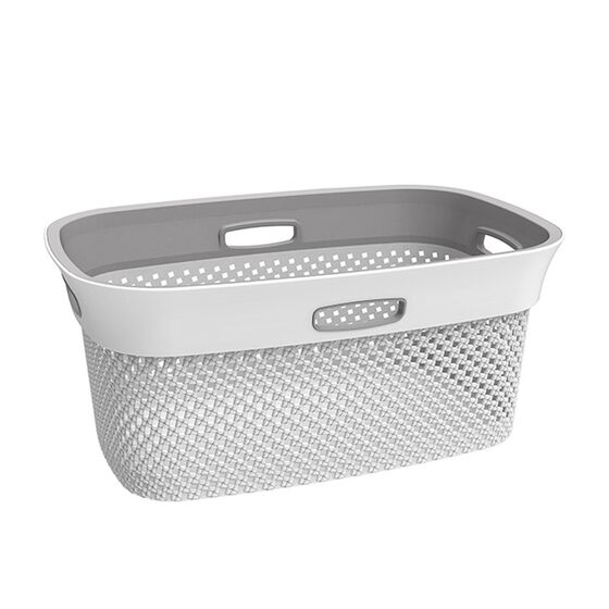 Καλάθι Ρούχων 59x39x26cm 45lt Πλαστικό 1.37kg με Σχέδιο Μάλλινου Πλεκτού WOOLLY Λευκό με Τέσσερις Λαβές DEA HOME ITALY