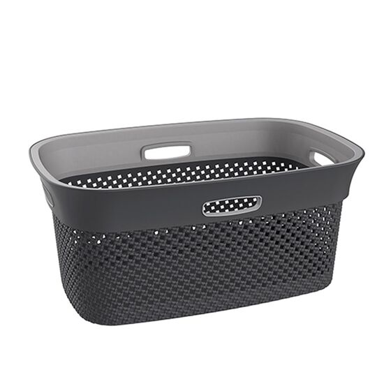 Καλάθι Ρούχων 59x39x26cm 45lt Πλαστικό 1.37kg με Σχέδιο Μάλλινου Πλεκτού WOOLLY Ανθρακί με Τέσσερις Λαβές DEA HOME ITALY