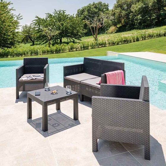 TOOMAX ITALY Καθιστικό-Σαλόνι Κήπου 4 Ατόμων + Τραπέζι Κήπου Πολυπροπυλένιο Rattan Ανθρακί PENELOPE 4 SEATS