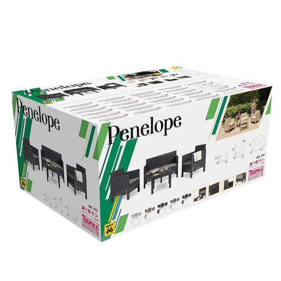 TOOMAX ITALY Καθιστικό-Σαλόνι Κήπου 4 Ατόμων + Τραπέζι Κήπου Πολυπροπυλένιο Rattan Ανθρακί PENELOPE 4 SEATS