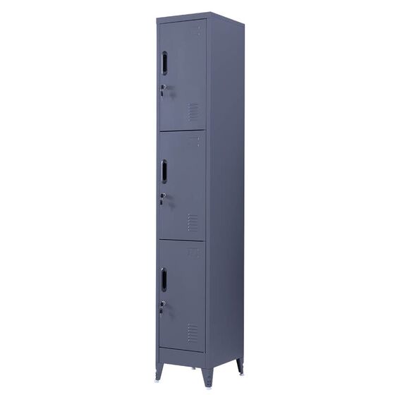 STEELEN Μεταλλική Ντουλάπα - Φοριαμός (Locker) 38x45x191cm 3 Θέσεων 22kg Πάχος 0.4mm 4 Ρυθμιζόμενα Πόδια Ανθρακί Ματ
