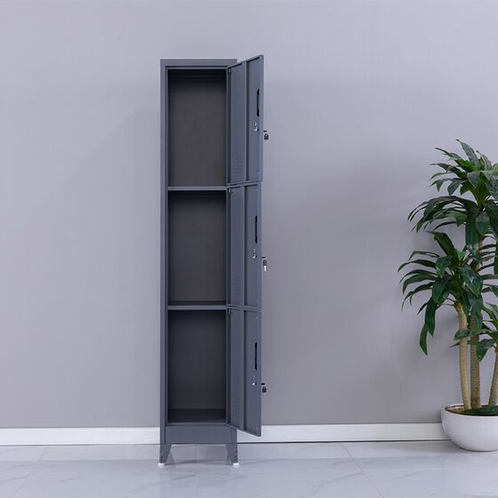 STEELEN Μεταλλική Ντουλάπα - Φοριαμός (Locker) 38x45x191cm 3 Θέσεων 22kg Πάχος 0.4mm 4 Ρυθμιζόμενα Πόδια Ανθρακί Ματ