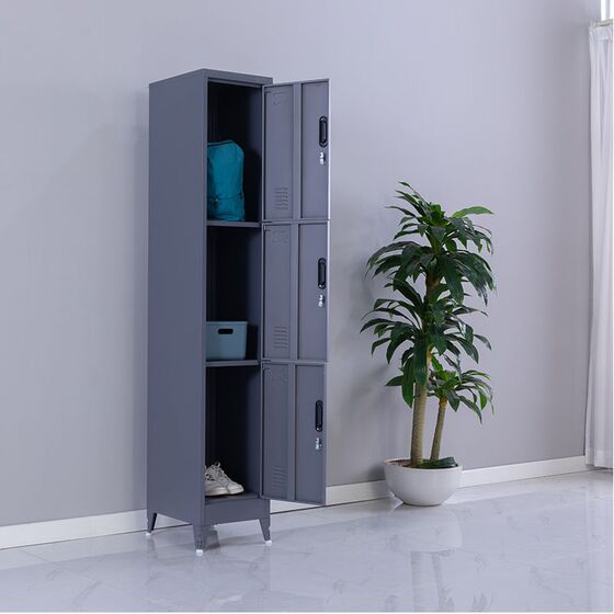 STEELEN Μεταλλική Ντουλάπα - Φοριαμός (Locker) 38x45x191cm 3 Θέσεων 22kg Πάχος 0.4mm 4 Ρυθμιζόμενα Πόδια Ανθρακί Ματ