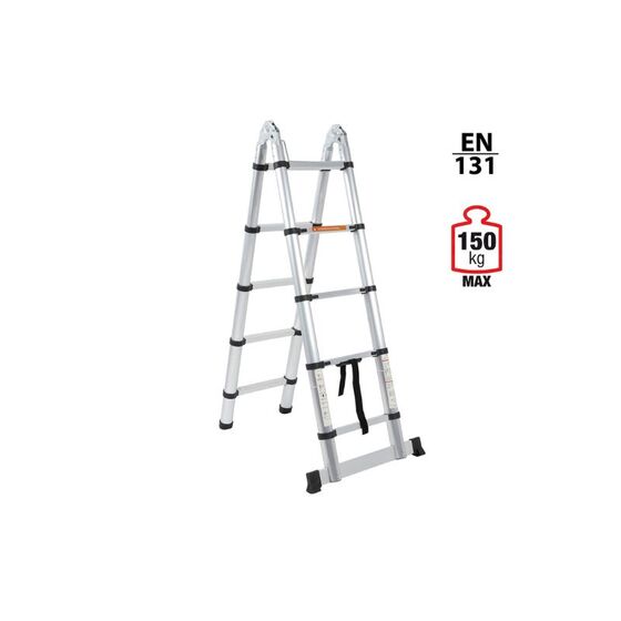 VESTA Διπλή Τηλεσκοπική Σκάλα 3.2m Αλουμινίου με 10 Σκαλιά Βάρος 11kg MAX Αντοχή 150kg EN131 2